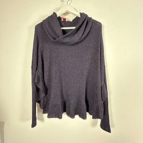 Anthropologie Postmark 9-H15 Stcl Orley Metallic Cowl Neck Ruffle Sweater XS/S - Picture 1 of 9